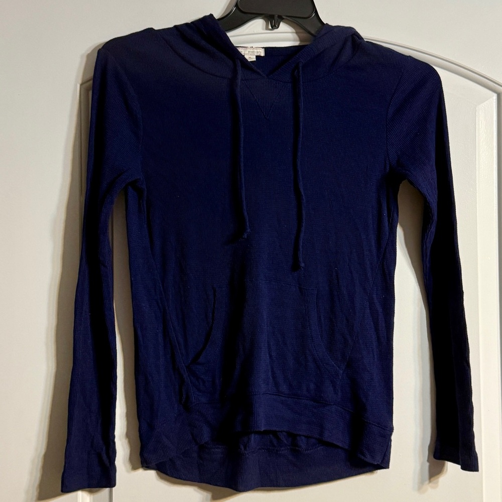 Gap Hoodie Womens XS Navy Blue Waffle Knit Long‎ Sleeve Thermal Top